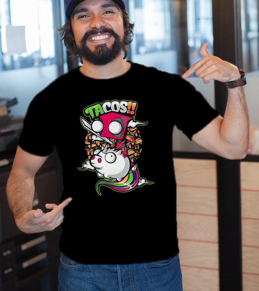 Tacos Deadpool Riding Unicorn Surrounded By Tacos Cartoon T-Shirt