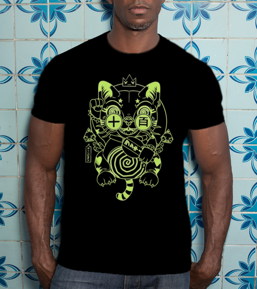 Ten Hundred Blind Luck Maneki Neko Neon Cat T-Shirt