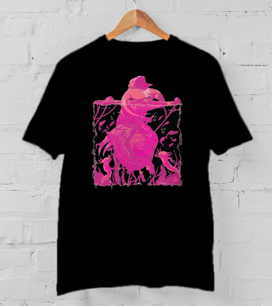 Ten Hundred Clever Girl Pink Dinosaur With Hat Underwater Artwork T-Shirt