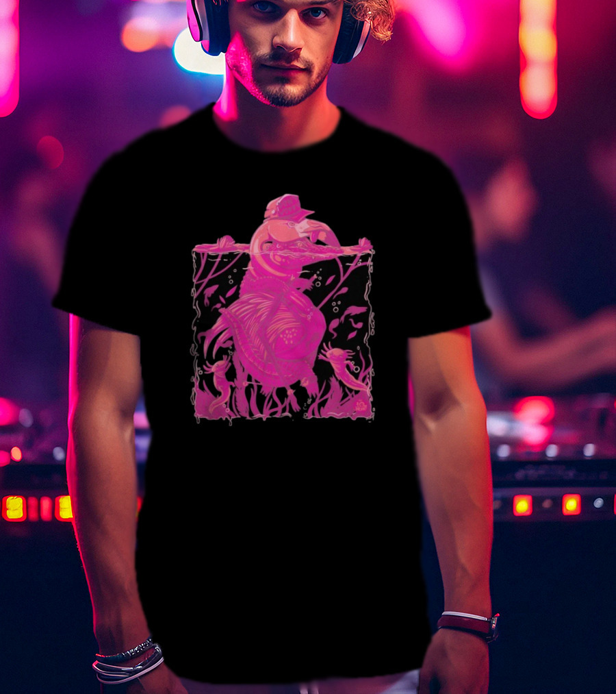 Ten Hundred Clever Girl Pink Dinosaur With Hat Underwater Artwork T-Shirt