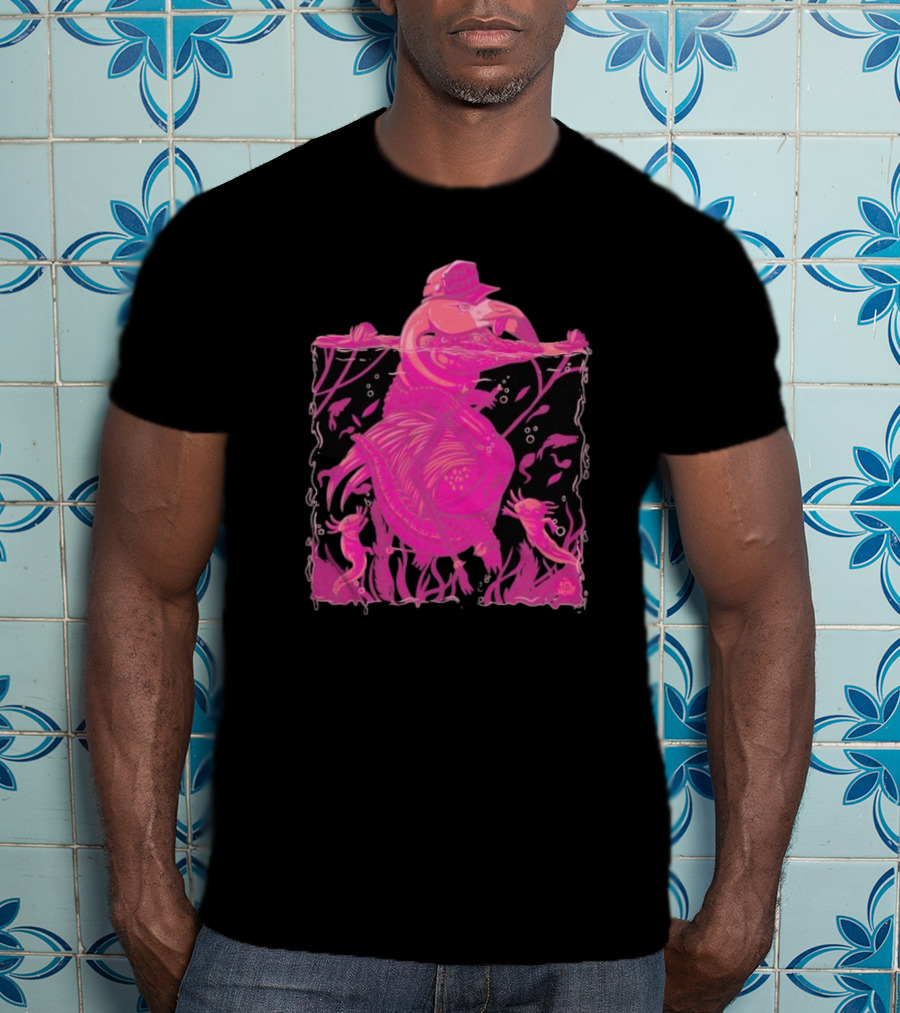 Ten Hundred Clever Girl Pink Dinosaur With Hat Underwater Artwork T-Shirt