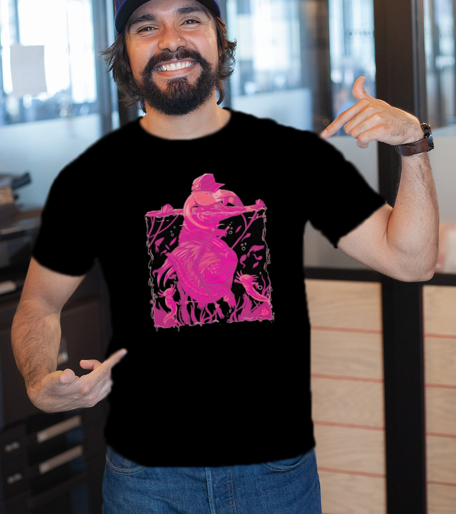 Ten Hundred Clever Girl Pink Dinosaur With Hat Underwater Artwork T-Shirt