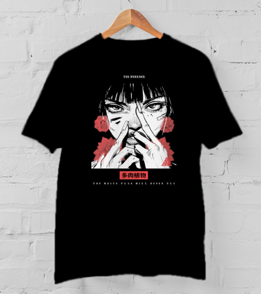 Ten Hundred The White Flag Will Never Fly Succulent Red Rose Manga Art T-Shirt
