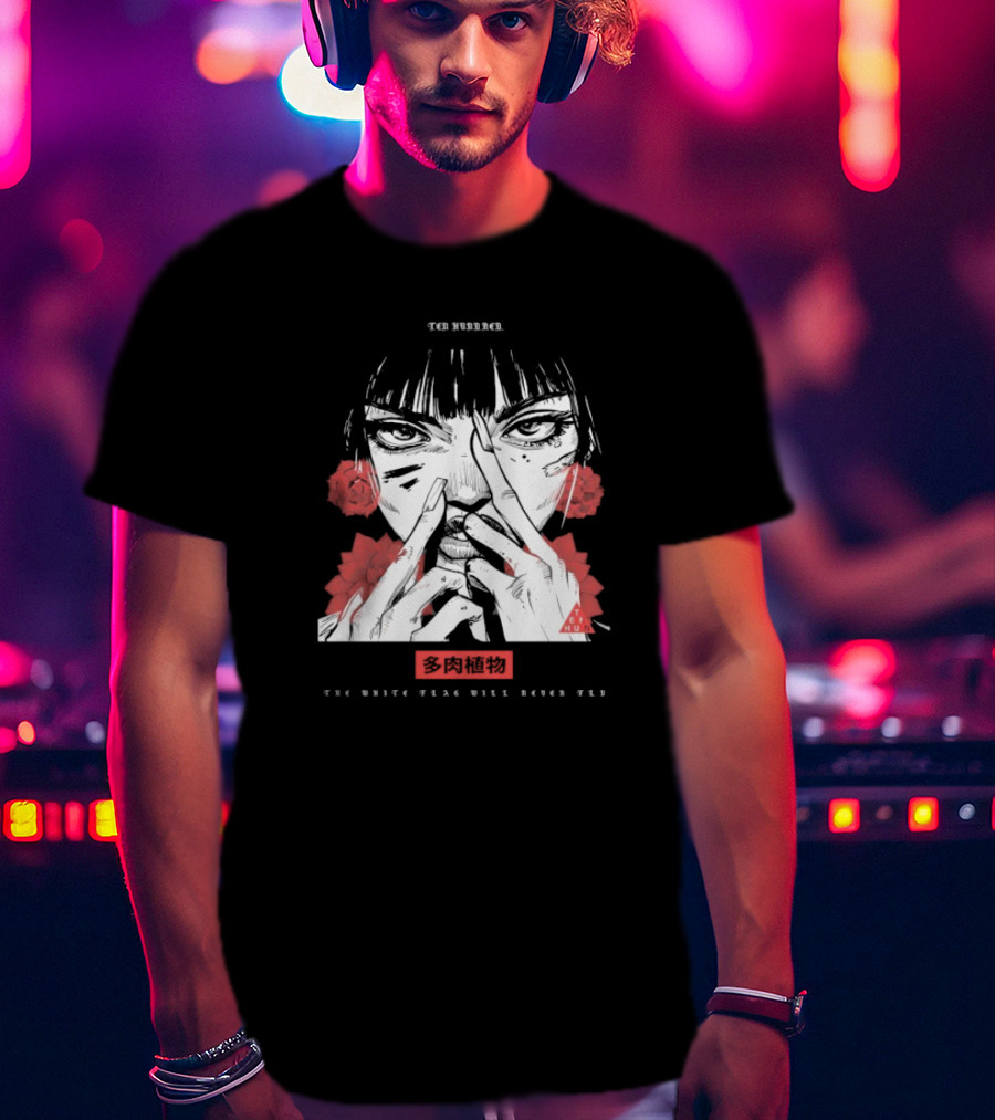 Ten Hundred The White Flag Will Never Fly Succulent Red Rose Manga Art T-Shirt