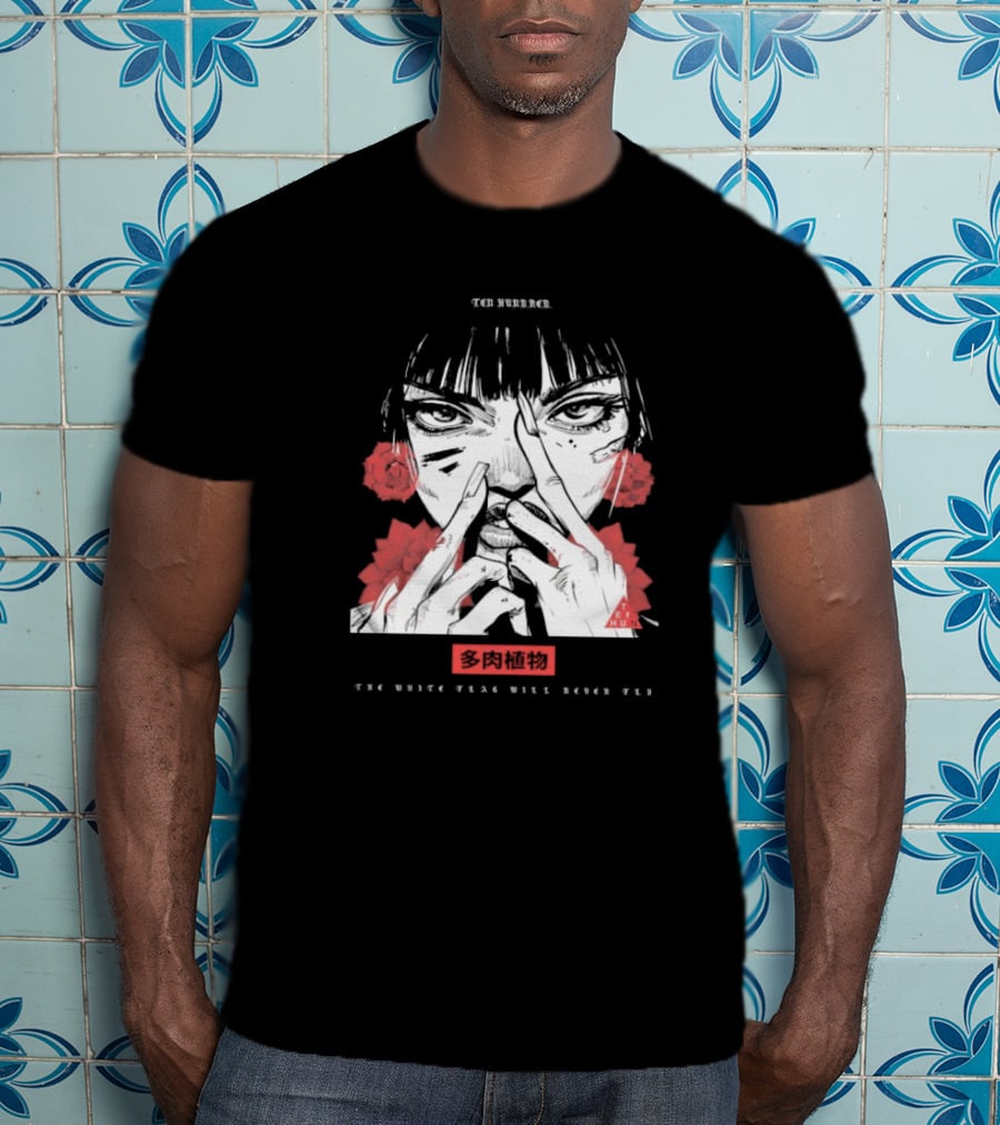 Ten Hundred The White Flag Will Never Fly Succulent Red Rose Manga Art T-Shirt