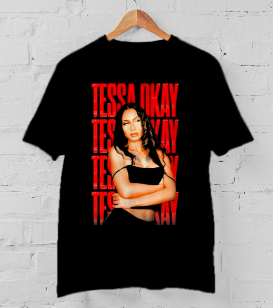 Tessa Okay Bold Red Typography With Crossed-Arms Portrait T-Shirt