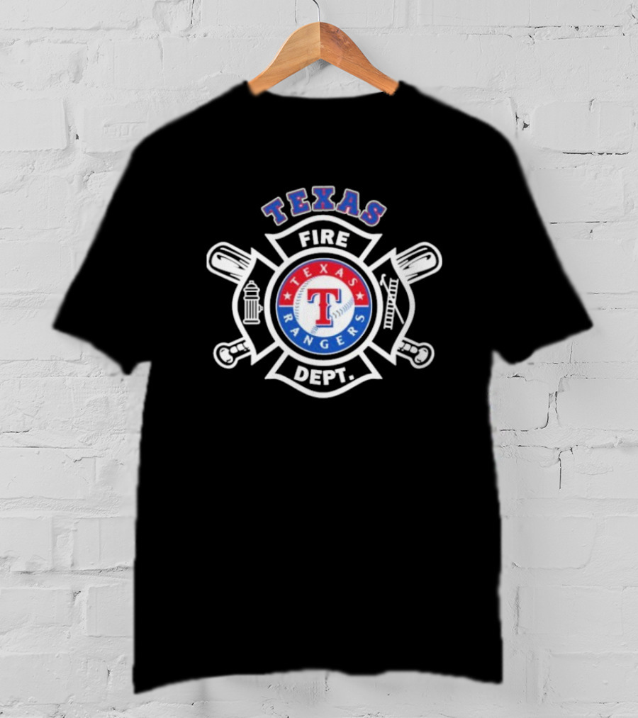 Texas Rangers Fire Dept Firefighters Maltese Cross Badge T-Shirt