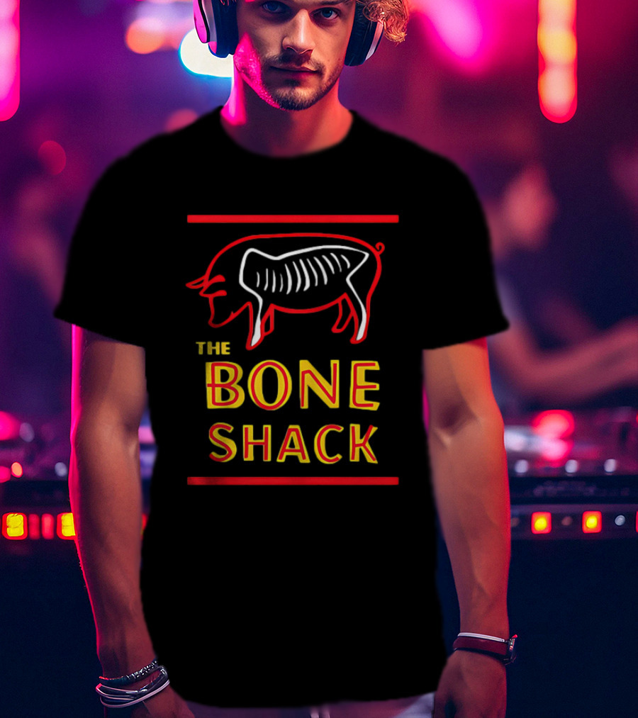 THE BONE SHACK Pig Neon Style Rib Outline T-Shirt
