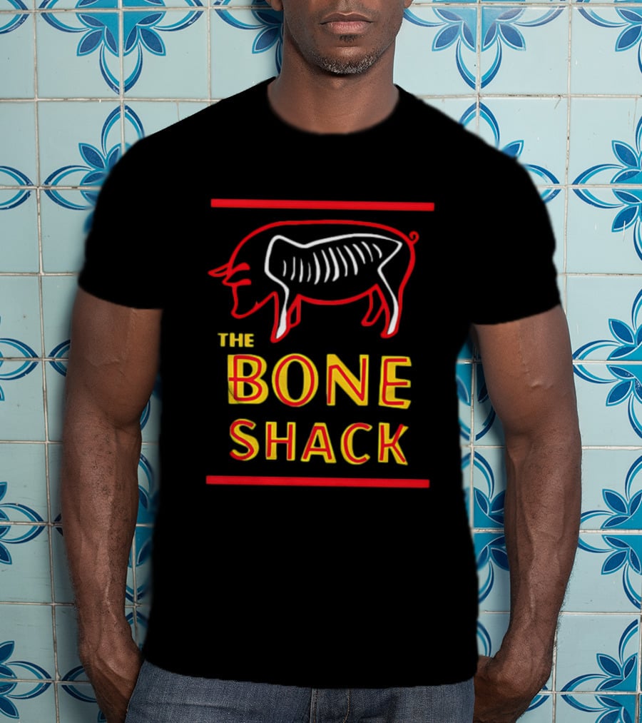 THE BONE SHACK Pig Neon Style Rib Outline T-Shirt