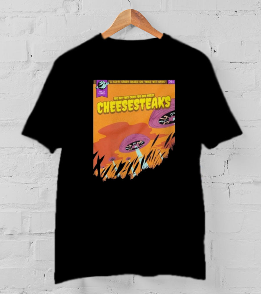 Philly Comics Alien UFO Cheesesteaks Abduction Sci-Fi Story Whiz With UFOs T-Shirt