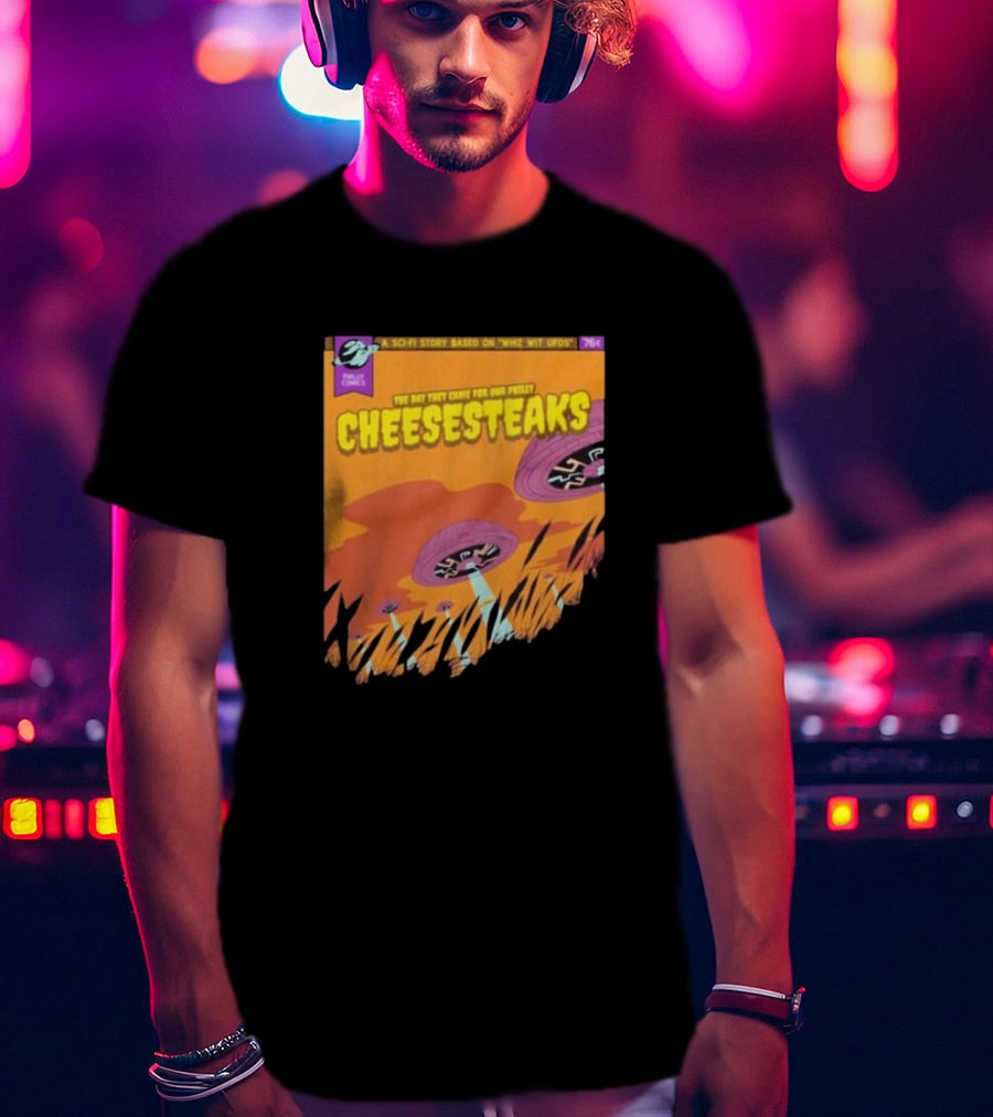 Philly Comics Alien UFO Cheesesteaks Abduction Sci-Fi Story Whiz With UFOs T-Shirt