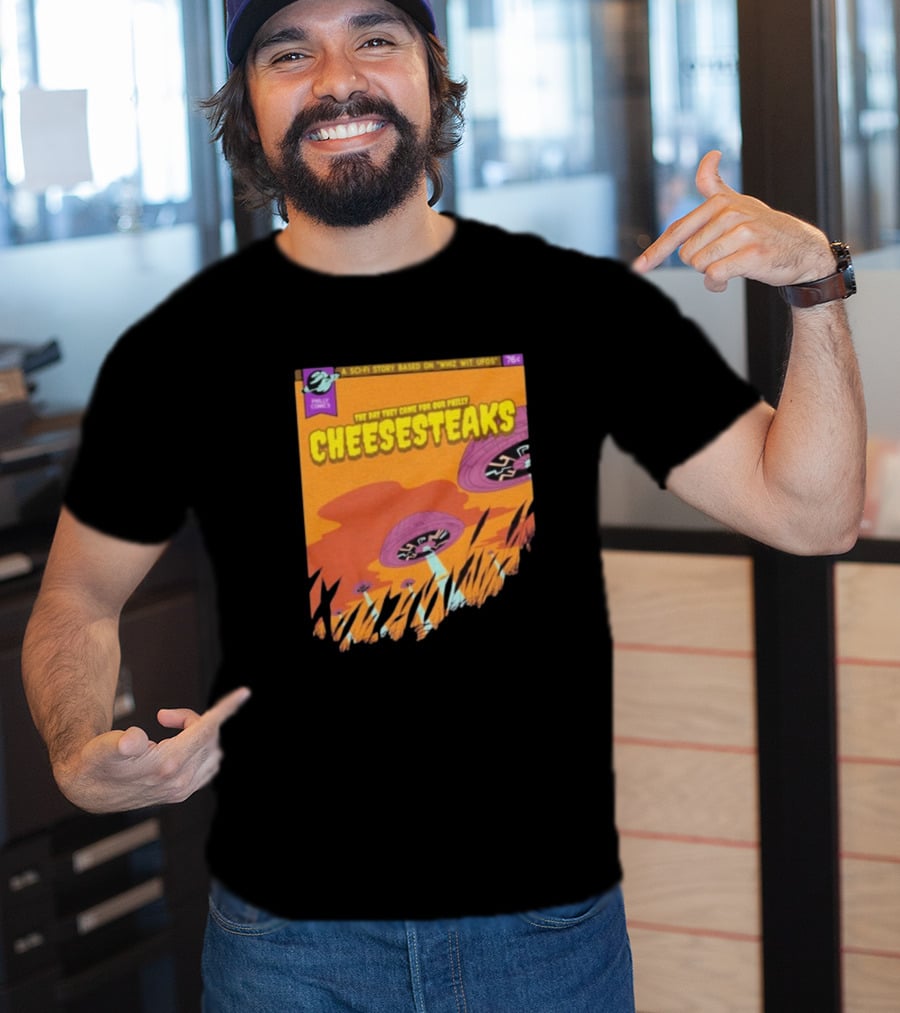 Philly Comics Alien UFO Cheesesteaks Abduction Sci-Fi Story Whiz With UFOs T-Shirt