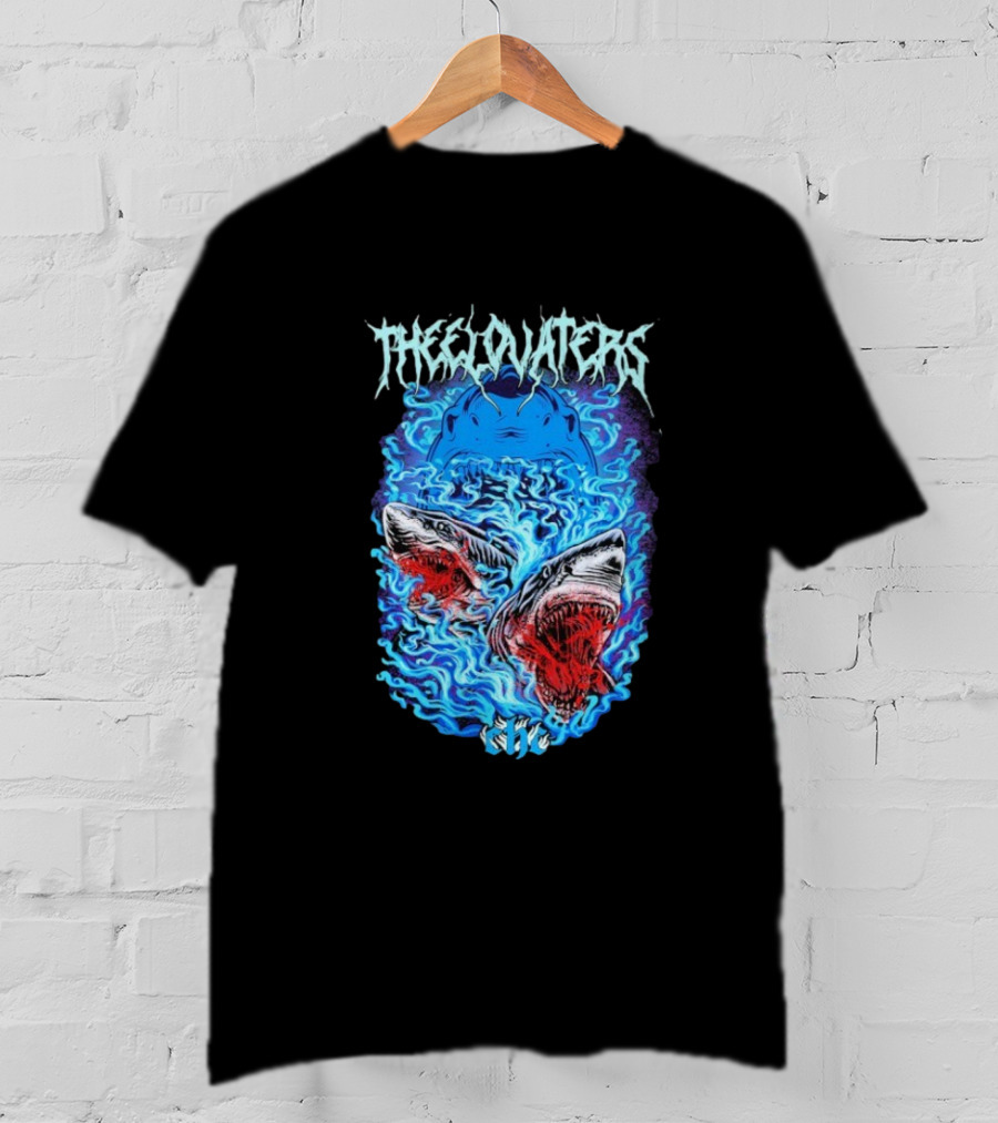 The Elovaters Beware Of Sharks Electric Blue Fierce Shark Trio T-Shirt