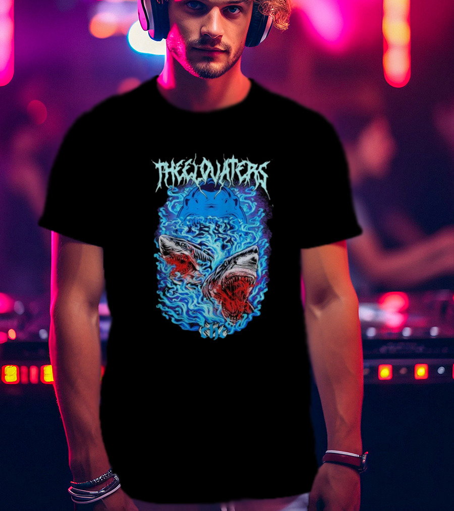 The Elovaters Beware Of Sharks Electric Blue Fierce Shark Trio T-Shirt