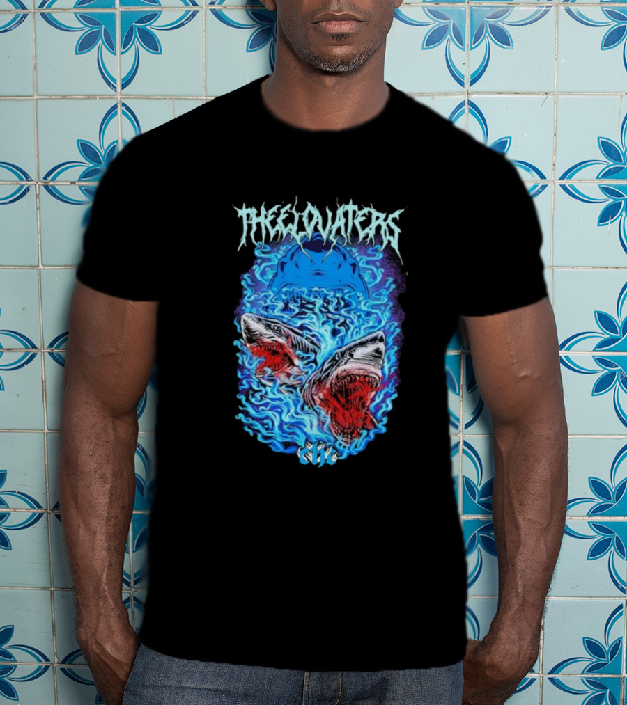 The Elovaters Beware Of Sharks Electric Blue Fierce Shark Trio T-Shirt