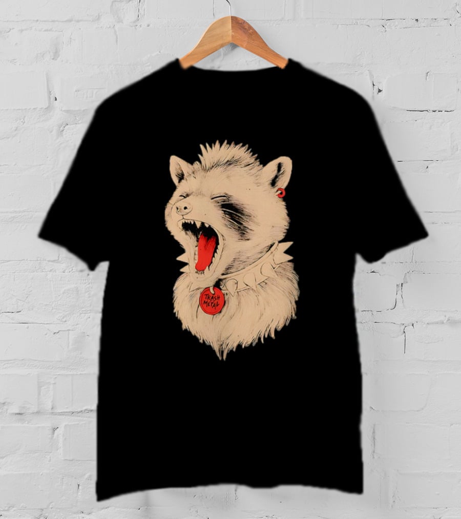 Trash Metal Raccoon With Spike Collar And Red Earring T-Shirt