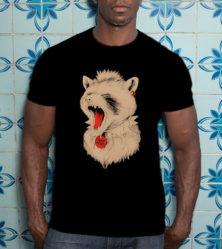 Trash Metal Raccoon With Spike Collar And Red Earring T-Shirt