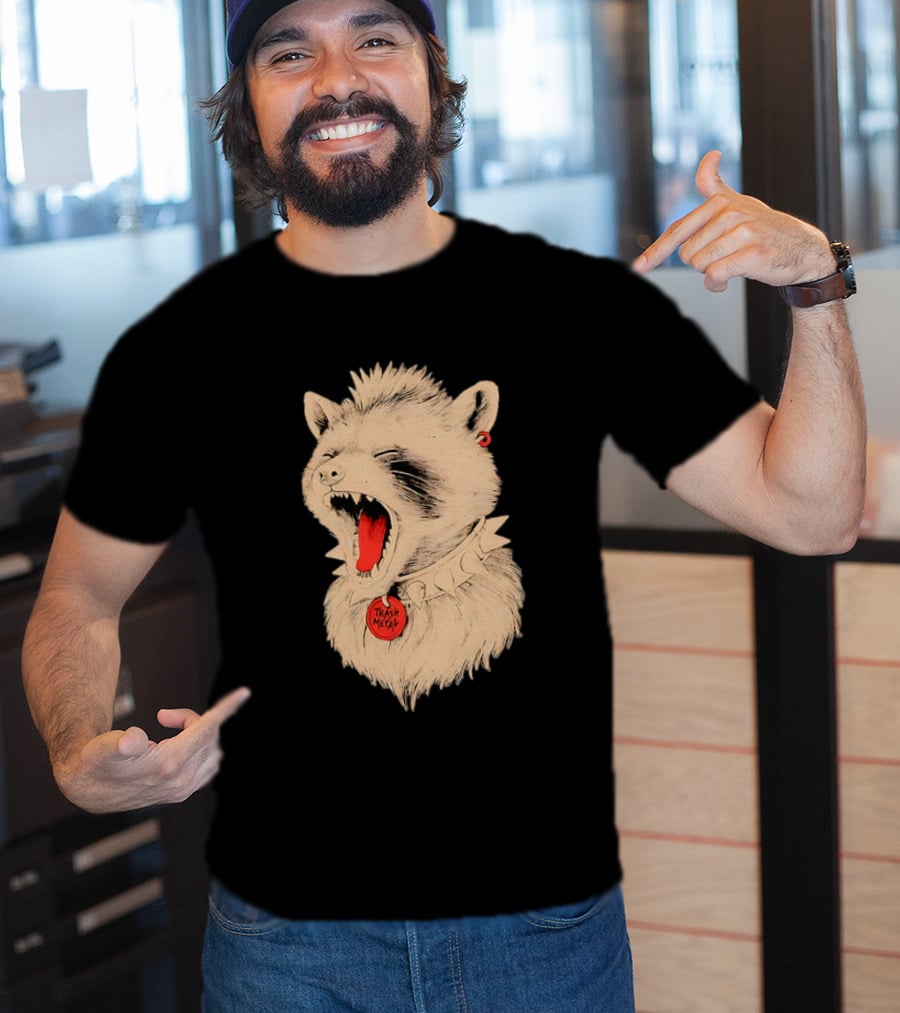 Trash Metal Raccoon With Spike Collar And Red Earring T-Shirt