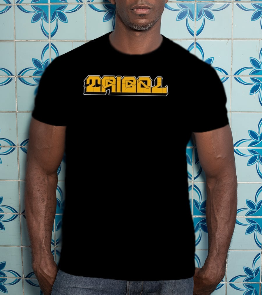 Tribal Gear Victim Gold Graffiti Font Bold Yellow Text T-Shirt