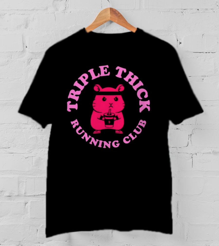 Triple Thick Running Club Hamster Weightlifting Fun T-Shirt
