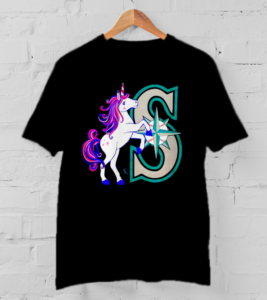 Unicorn Seattle Mariners Baseball Emblem With Compass And Stars T-Shirt