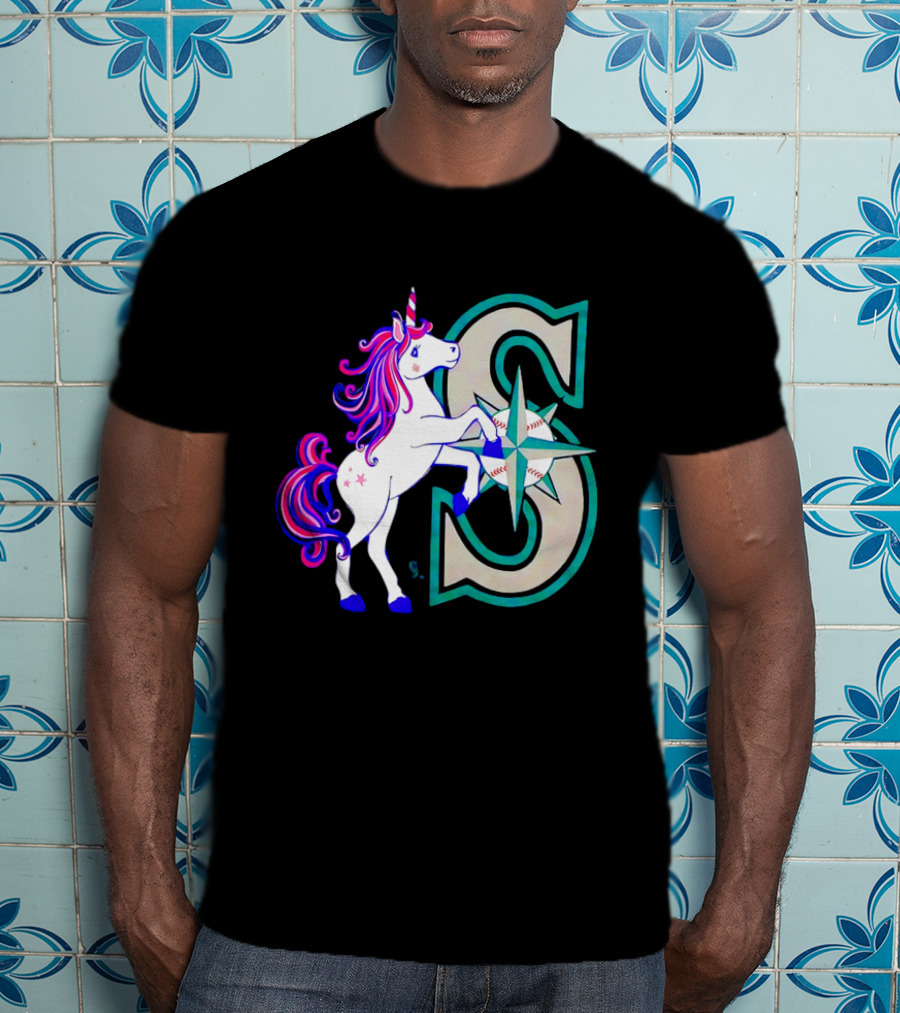 Unicorn Seattle Mariners Baseball Emblem With Compass And Stars T-Shirt