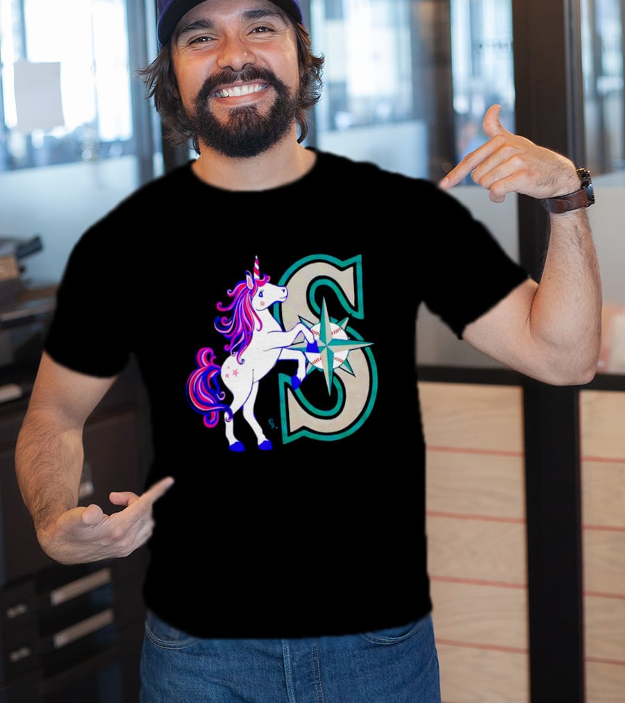 Unicorn Seattle Mariners Baseball Emblem With Compass And Stars T-Shirt