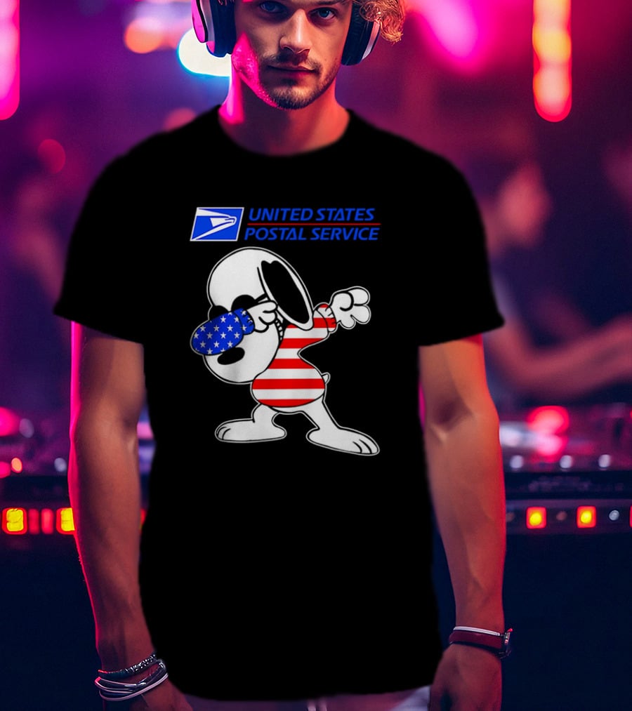 USPS United States Postal Service Snoopy Dabbing American Flag T-Shirt