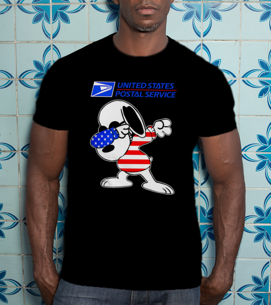 USPS United States Postal Service Snoopy Dabbing American Flag T-Shirt