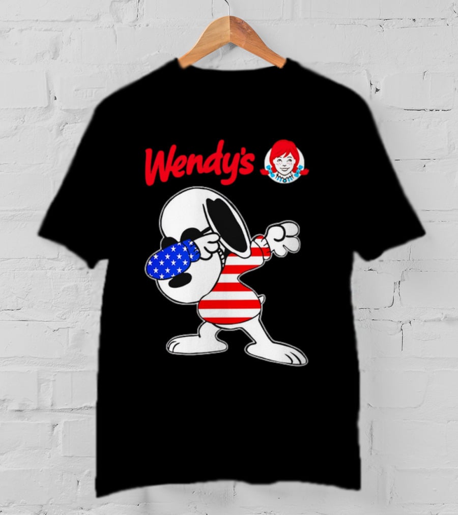 Wendy’s Snoopy Dabbing American Flag Stripes T-Shirt
