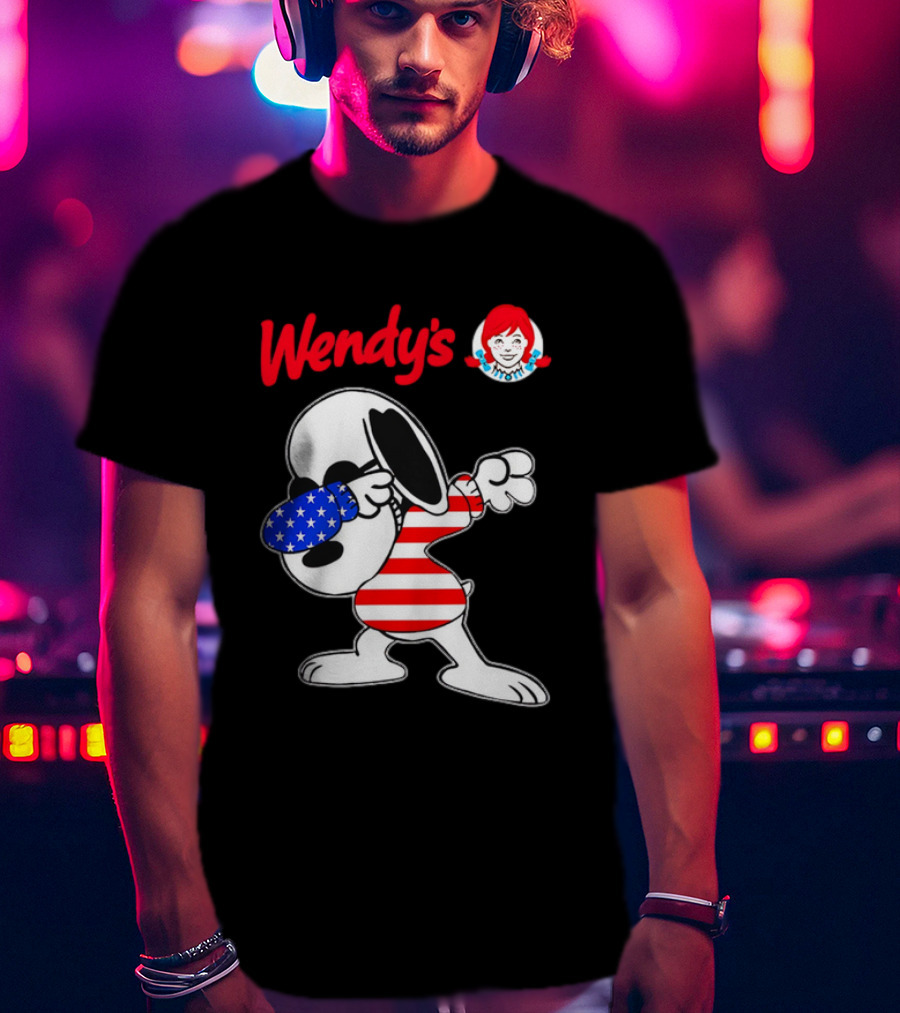 Wendy’s Snoopy Dabbing American Flag Stripes T-Shirt