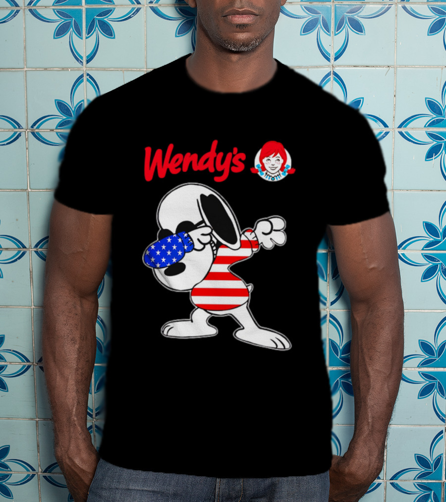 Wendy’s Snoopy Dabbing American Flag Stripes T-Shirt