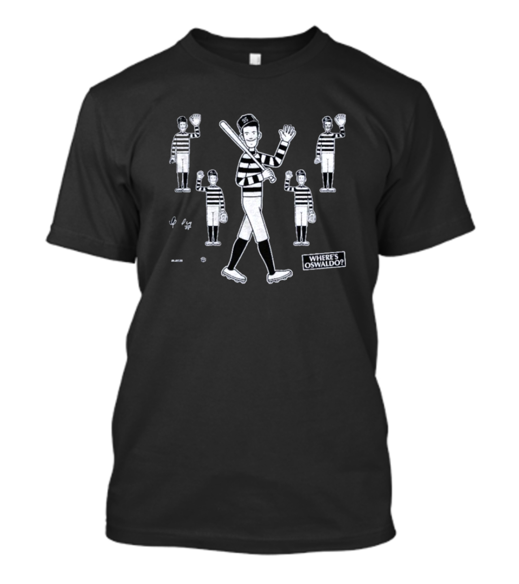 Where’s Oswaldo Baseball Player In Striped Jersey With Bat And Glove T-Shirt