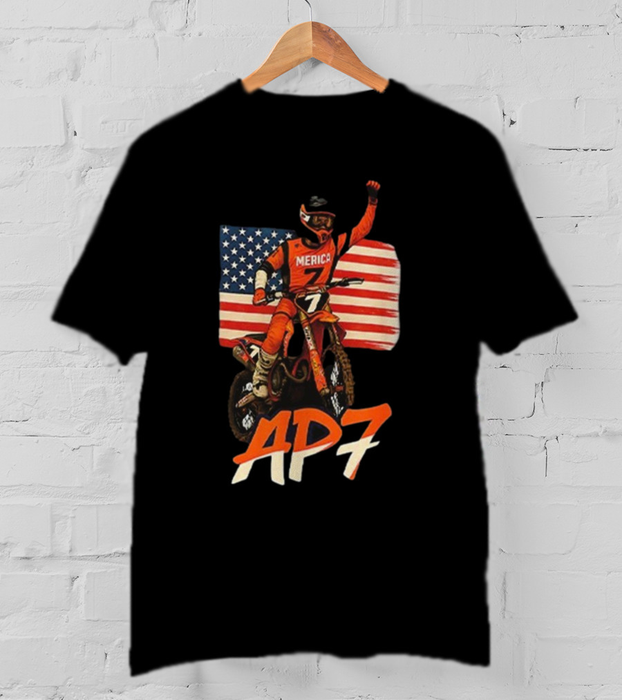 Supercross Motocross AP7 Aaron Plessinger Merica 7 USA Flag Motocross Racing T-Shirt