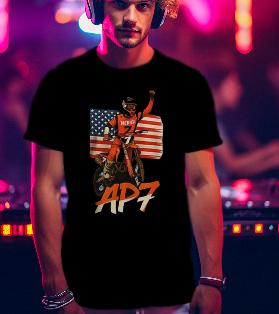 Supercross Motocross AP7 Aaron Plessinger Merica 7 USA Flag Motocross Racing T-Shirt