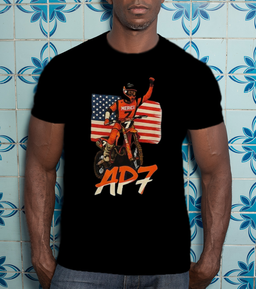 Supercross Motocross AP7 Aaron Plessinger Merica 7 USA Flag Motocross Racing T-Shirt