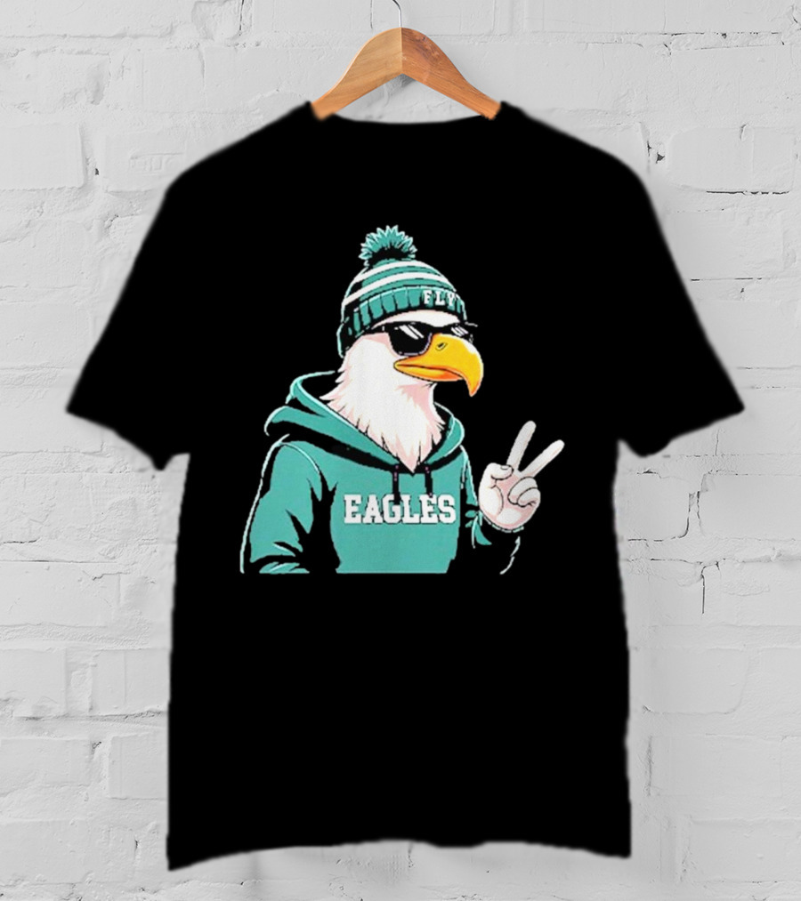 Fly Eagles Beanie Sunglasses Peace Sign T-Shirt
