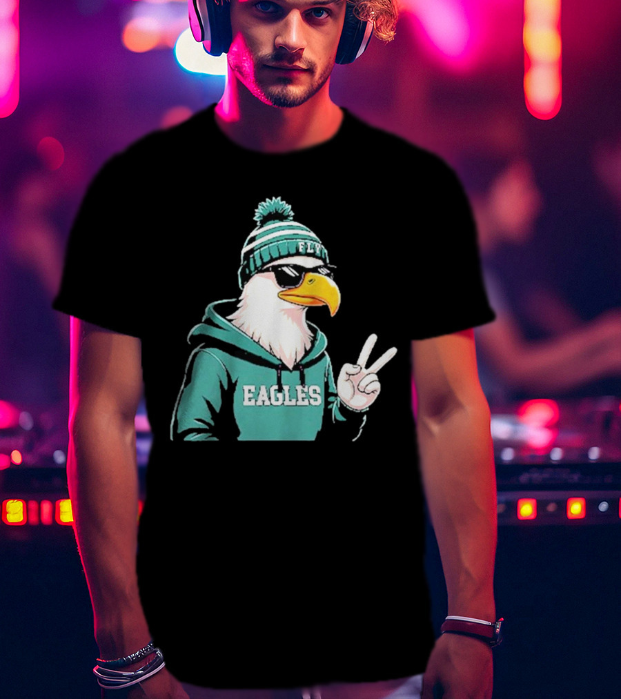 Fly Eagles Beanie Sunglasses Peace Sign T-Shirt