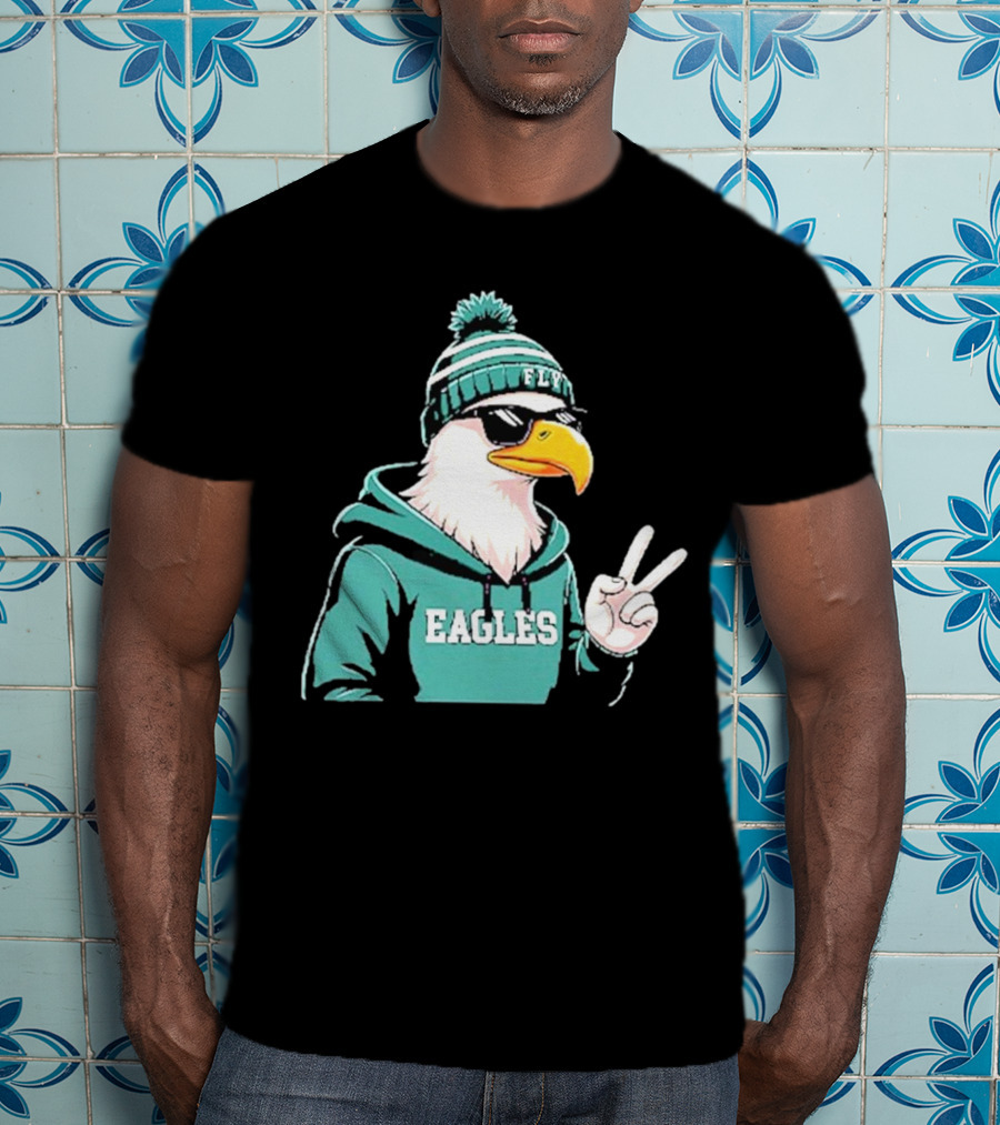 Fly Eagles Beanie Sunglasses Peace Sign T-Shirt