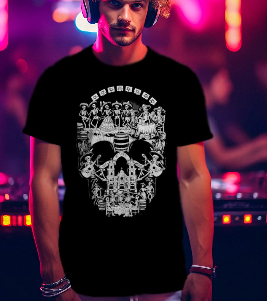 Tequilera Skull Calavera Distinctive Skeleton Motif T-Shirt
