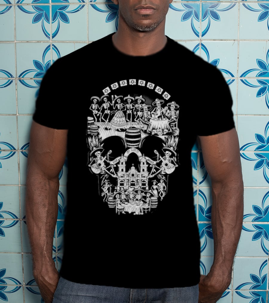 Tequilera Skull Calavera Distinctive Skeleton Motif T-Shirt