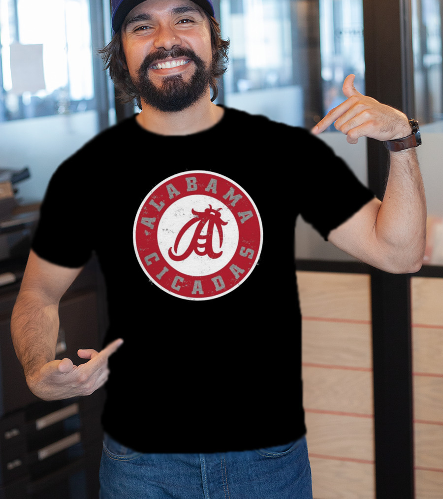 Alabama Cicadas Team Red Emblem With Stylized Bug T-Shirt