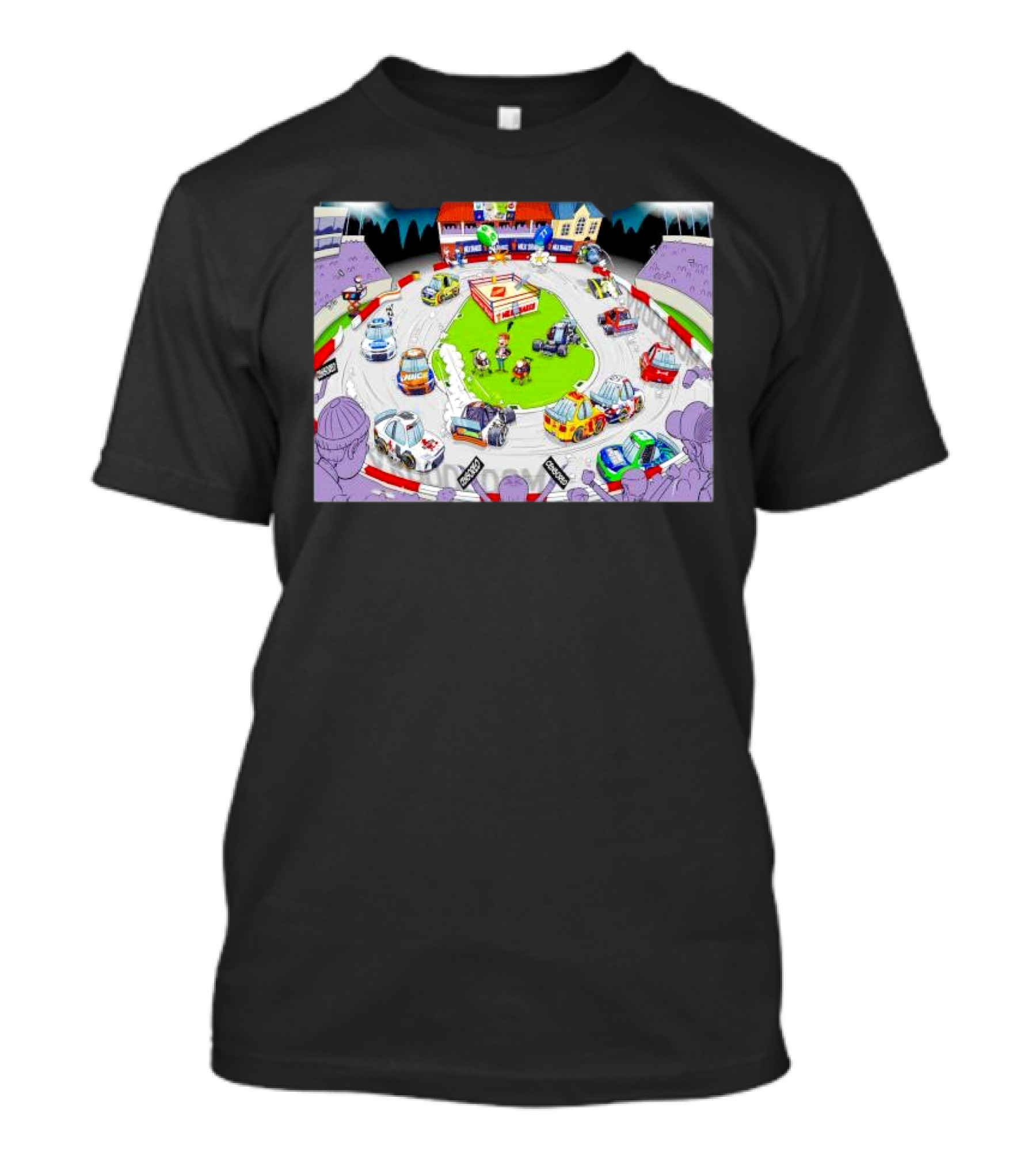 The Clash At Bowman Gray Stadium NASCAR Racing Daytona 500 Cartoon Track Scene T-Shirt