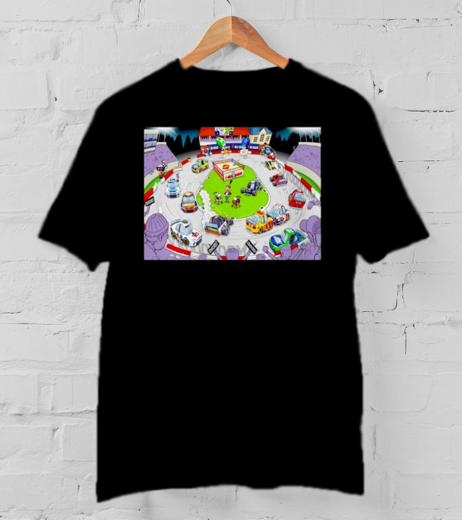 The Clash At Bowman Gray Stadium NASCAR Racing Daytona 500 Cartoon Track Scene T-Shirt