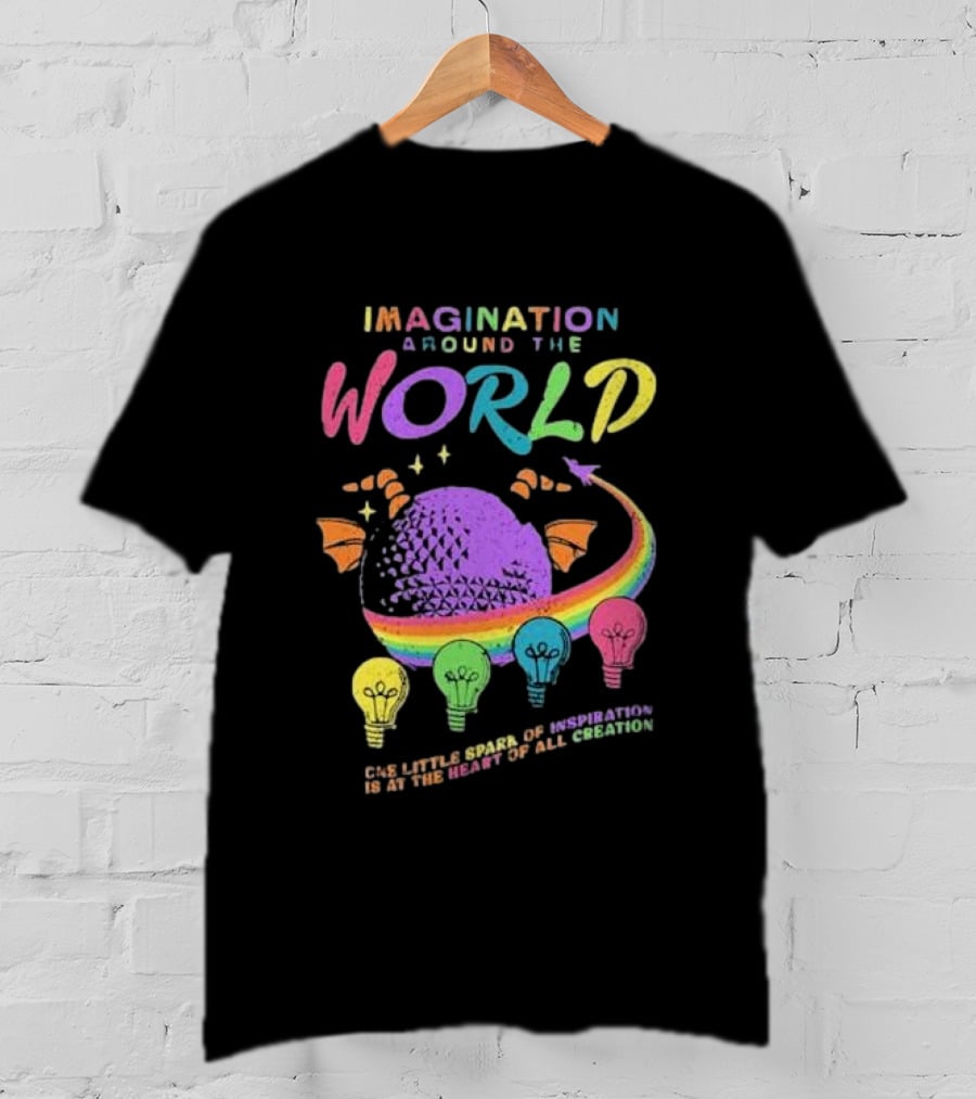 Imagination Around The World Featuring Spaceship Earth And Colorful Light Bulbs T-Shirt