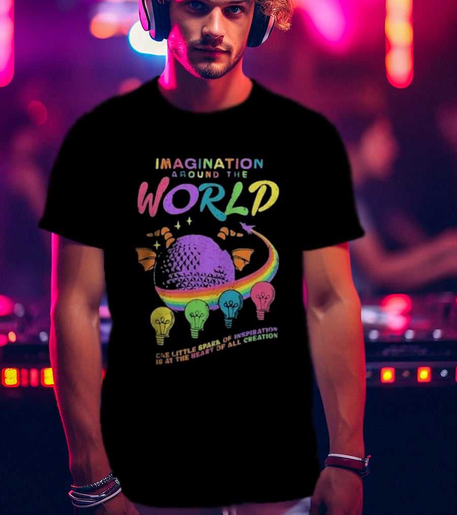 Imagination Around The World Featuring Spaceship Earth And Colorful Light Bulbs T-Shirt