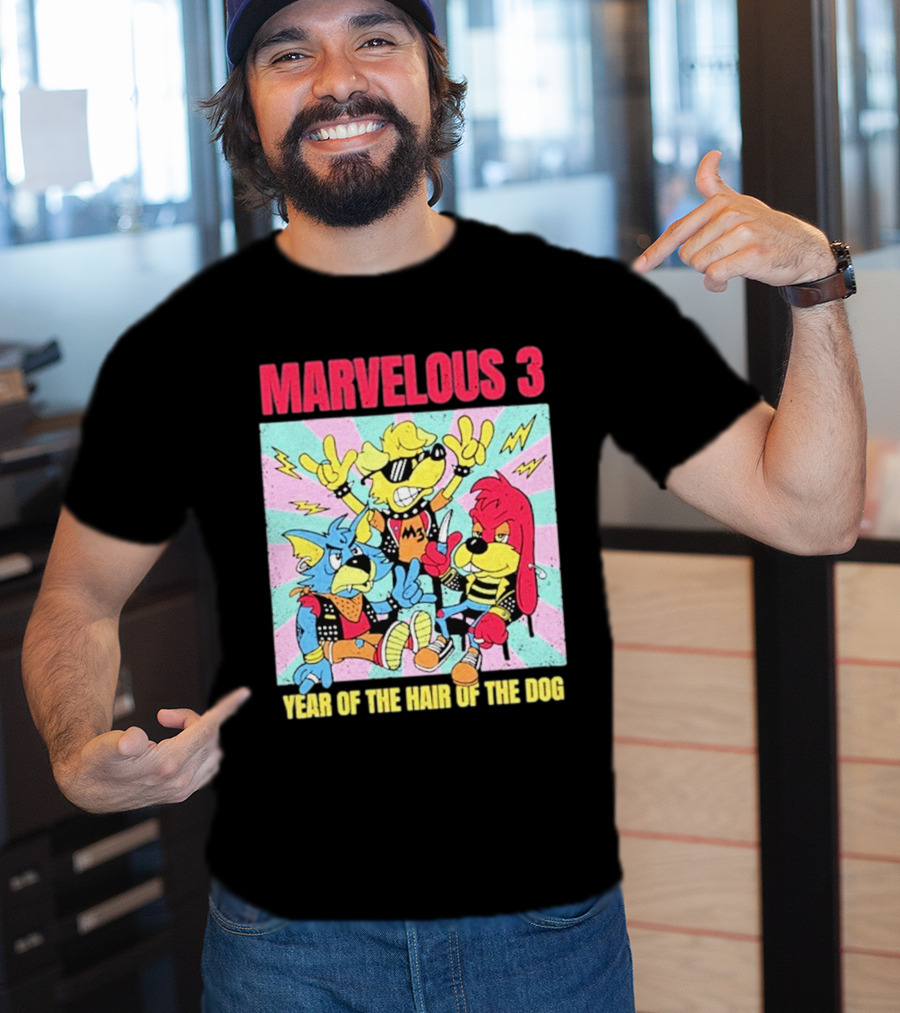 Marvelous 3 Year Of The Hair Of The Dog Cartoon Dogs With Punk Outfits And Sunglasses T-Shirt
