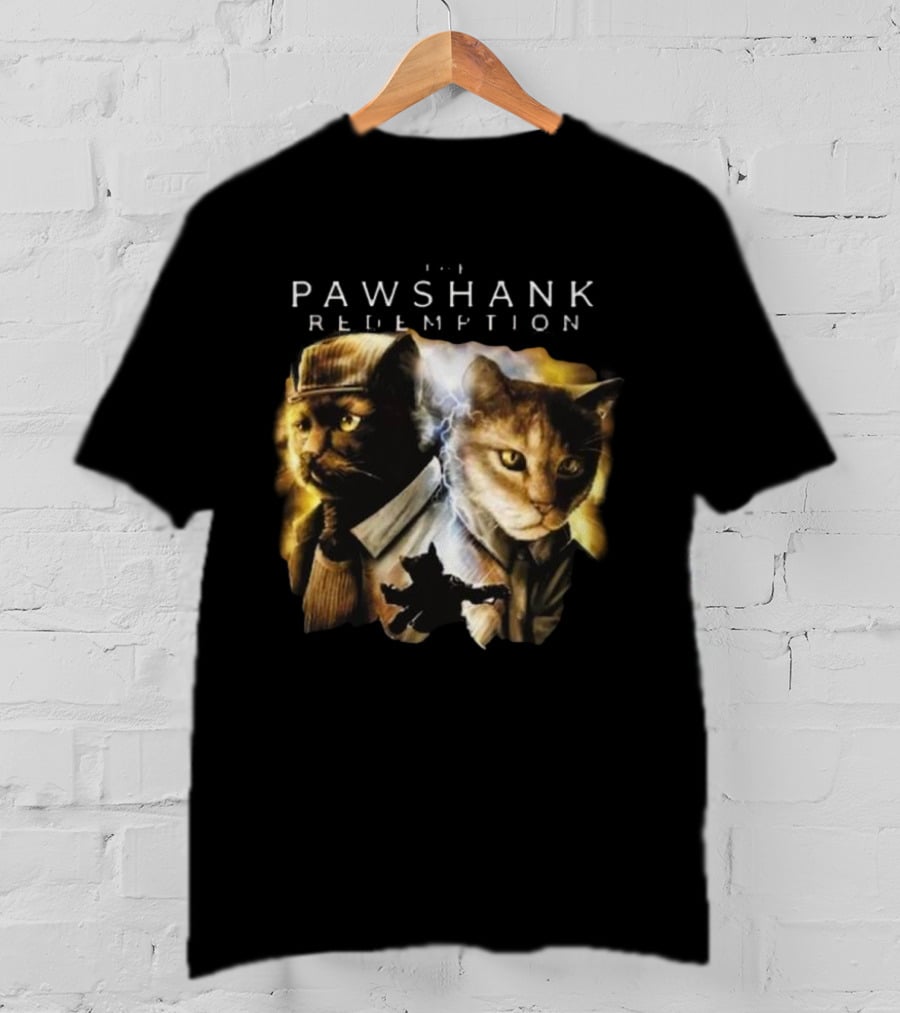 Pawshank Redemption Cat Movie Parody With Lightning And Cats In Prison Uniforms T-Shirt