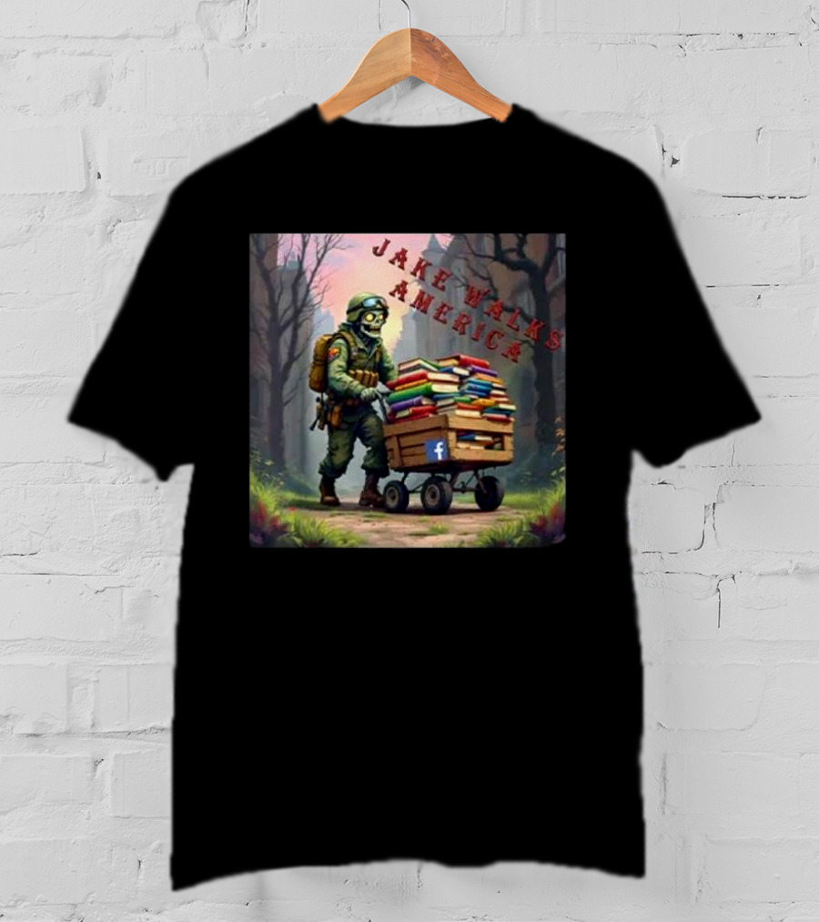 Zombie Soldier Pushing Book Cart Jake Walks America T-Shirt