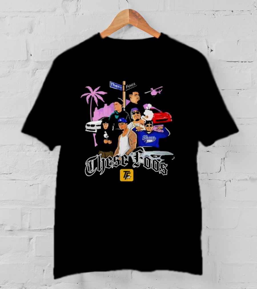 These Foos Street Style San Andreas Characters Palm Tree Helicopter Cars T-Shirt